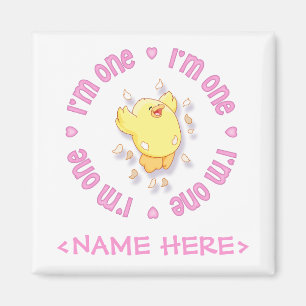 Aimant Joyeux Chick 1er Anniversaire rose