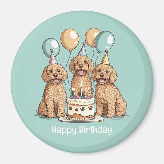 Aimant Joyeux Chiens Goldendoodle Anniversaire (Devant)