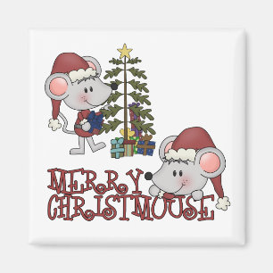 Aimant Joyeux Christmouse avec l'arbre