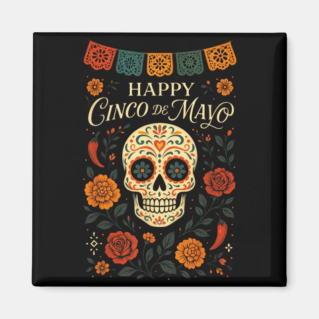 Aimant Joyeux Cinco De Mayo - Fête de crânes  (Devant)