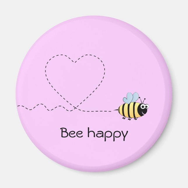 Aimant Joyeux dessin humoristique d'abeilles amusant rose (Devant)