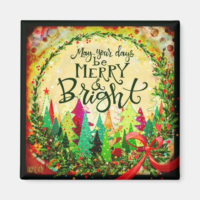 Aimant Joyeux et brillant arbre de Noël Inspirivité (Devant)