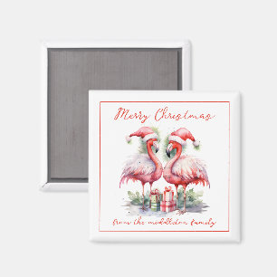 Aimant Joyeux Flamants roses roses de Noël