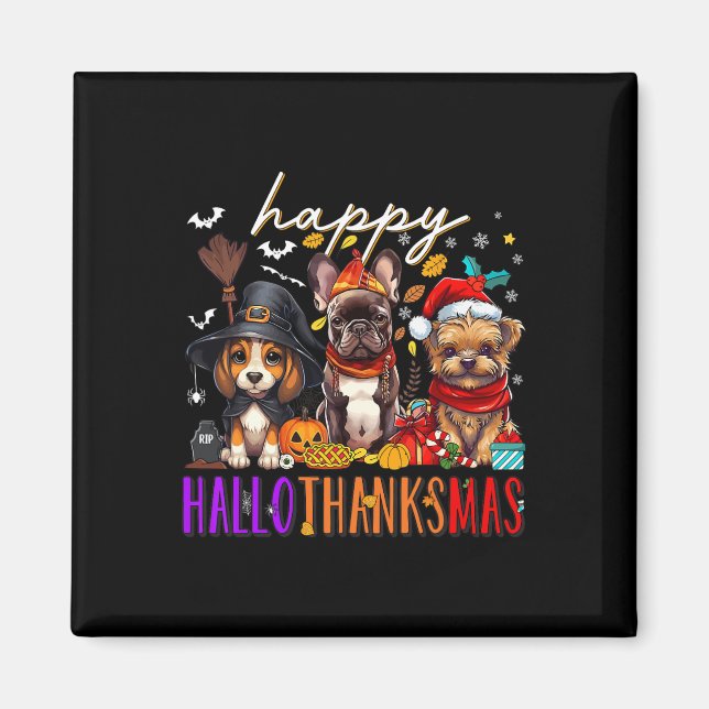 Aimant Joyeux Hallothanksmas Chiens Halloween Thanksgivin (Devant)