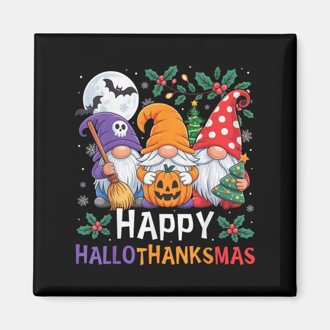 Aimant Joyeux Hallothanksmas Gnomes Halloween Thanksgivin (Devant)