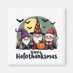 Aimant Joyeux Hallothanksmas Noël Gnomes d'Halloween