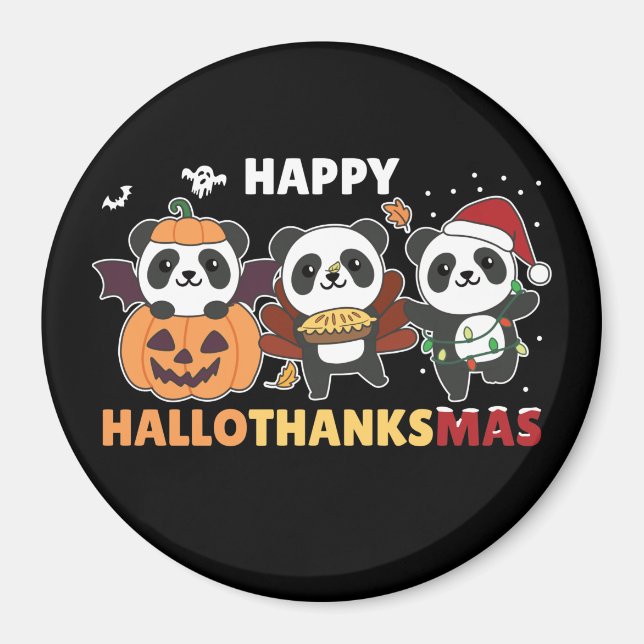 Aimant Joyeux Hallothanksmas Pandas Christmas Panda Magne (Devant)
