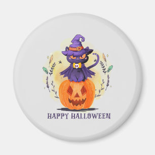 Aimant Joyeux Halloween - Chat noir sorcier