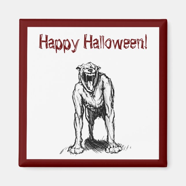 Aimant Joyeux Halloween Scary Éffrayant Demon Hell Chien (Devant)