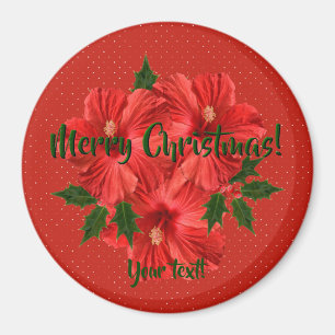 Aimant Joyeux Hibiscus de Noël Holly Vacances Rouge et Ve