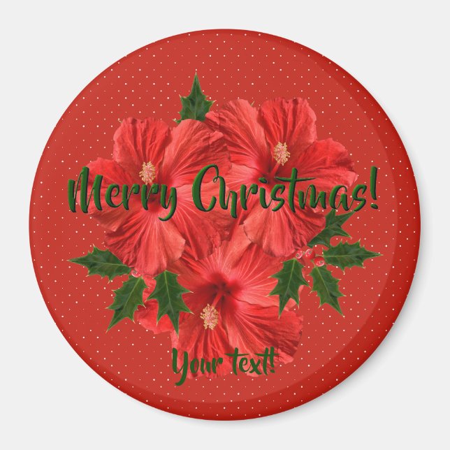 Aimant Joyeux Hibiscus de Noël Holly Vacances Rouge et Ve (Devant)