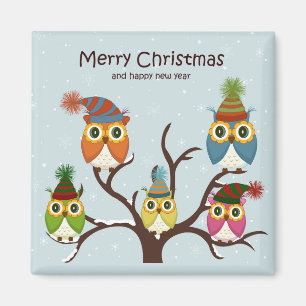 Aimant Joyeux hibou de Noël sur l'aimant de l'arbre