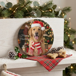 Aimant Joyeux Howlidays Chien de Noël Retriever doré