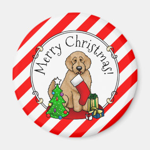 Aimant Joyeux Noël 2 Goldendoodle (rouge doré) mignonne