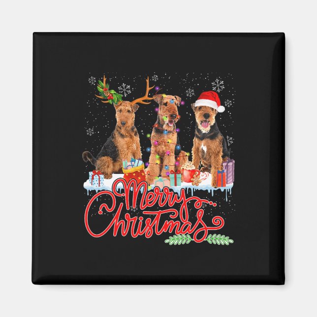 Aimant Joyeux Noël Airedale Terrier Père Noël Reindeer Li (Devant)