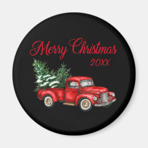 Aimant Joyeux Noël Arbre Année Vintage Camion Rouge Noi