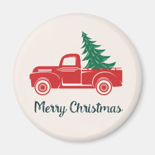 Aimant Joyeux Noël   Camion Vintage de collecte rouge