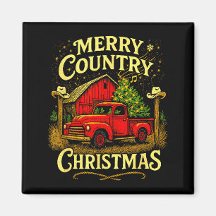 Aimant Joyeux Noël Campagnard Camion Vintage Et Grange Ho