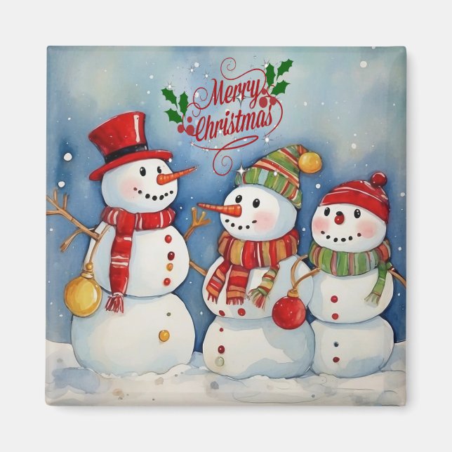 Aimant Joyeux Noël, Célébration des Bonhommes de Neige (Devant)