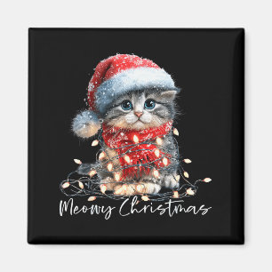 Aimant Joyeux Noël Chat Noir Lumineux Chapeau de Père Noë