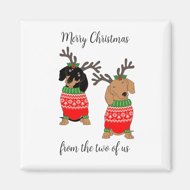 Aimant Joyeux Noël Deux Dachshunds Jumelés (Devant)