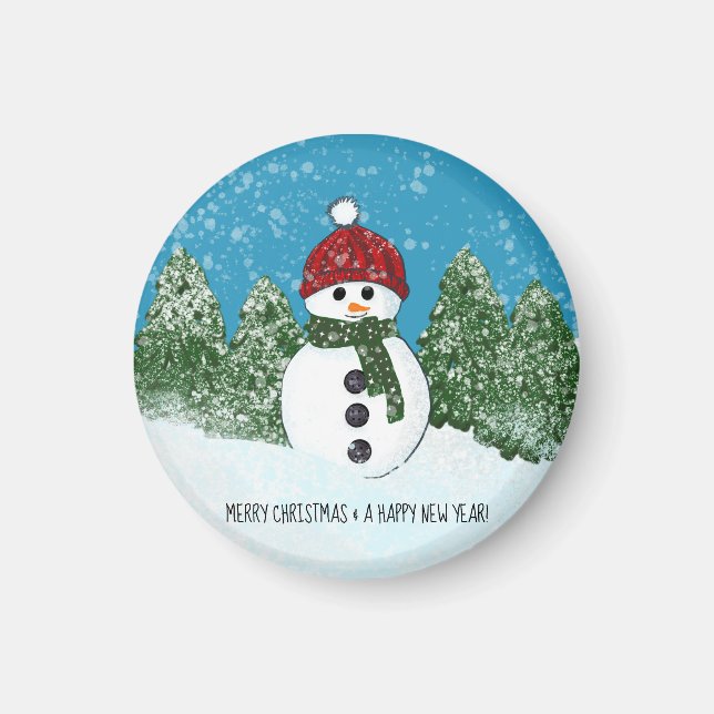 Aimant Joyeux Noël et Joyeux bonhomme de neige du Nouvel  (Devant)