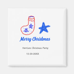 Aimant Joyeux Noël étoile bleue chaussettes rouges nom da