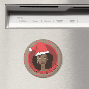 Aimant Joyeux Noël, Femme noire Santa Hat