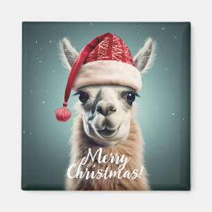 Aimant Joyeux Noël Funky Mignonne Lllama Alpaca Santa Hat