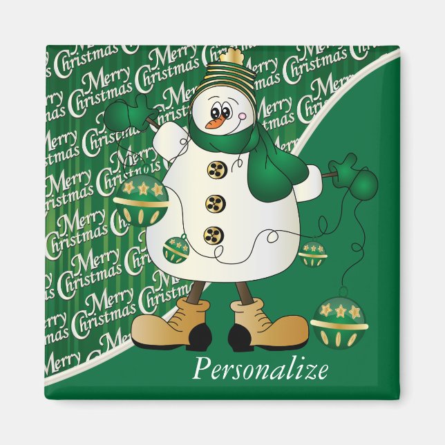 Aimant Joyeux Noël Green Snowman (Devant)