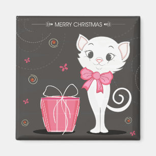 Aimant Joyeux Noël Joli Kitty blanc en rose