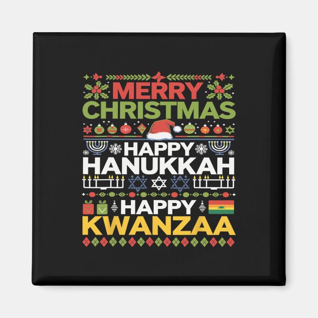Aimant Joyeux Noël Joyeux Hanoukka Joyeux Kwanzaa 17 (Devant)