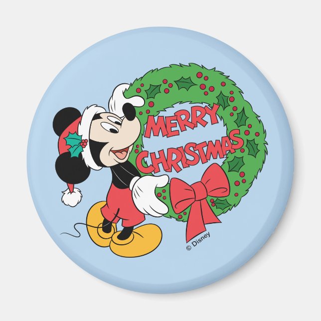 Aimant Joyeux Noël | Mickey Mouse Holiday Wreath (Devant)