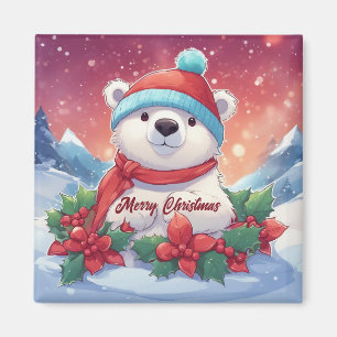 Aimant Joyeux Noël Ours polaire blanc