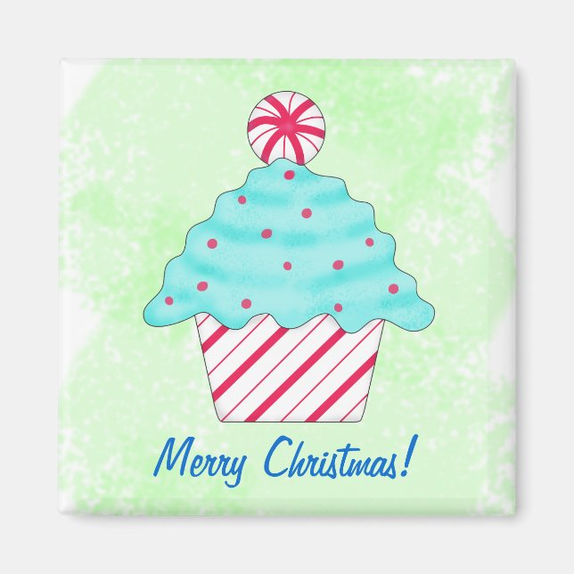 Aimant Joyeux Noël Peppermenthe Cupcake Art Green (Devant)