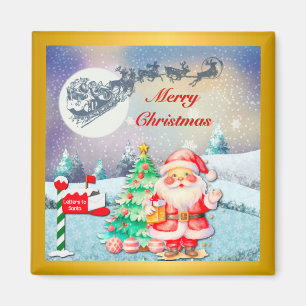 Aimant Joyeux Noël Père Noël, Sleigh, Reindeer, Snowflake