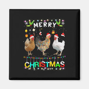 Aimant Joyeux Noël Poulet Chapeau de Père Noël Lumières X