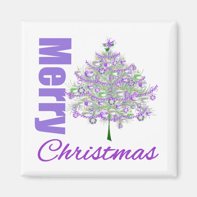 Aimant Joyeux Noël Purple Thème Arbre de Noël (Devant)