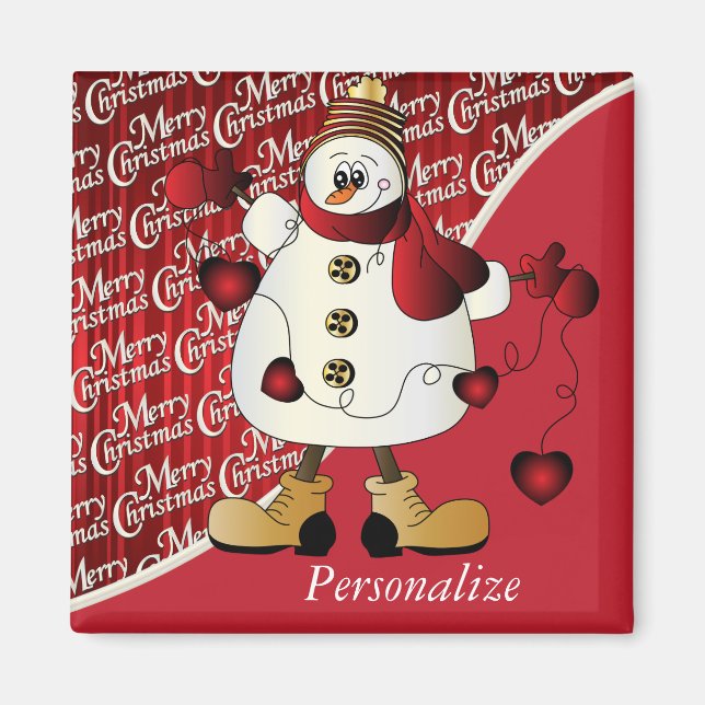 Aimant Joyeux Noël Red Snowman (Devant)