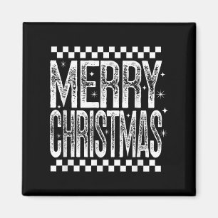 Aimant Joyeux Noël Retro À damiers Citation de vacances S
