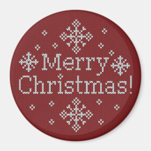 Aimant Joyeux Noël Rouge & Blanc Faux Knit