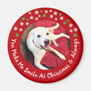Aimant Joyeux Noël Smiling Chien Photo Funny Red Circle