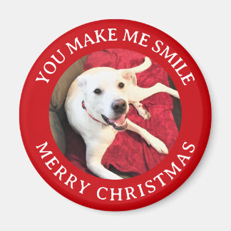 Aimant Joyeux Noël Souriant Chien Photo Funny Rouge rond