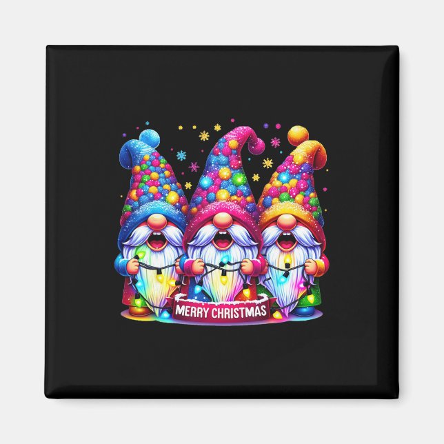 Aimant Joyeux Noël Trois Gnomes Noël Famille Hommes Femme (Devant)