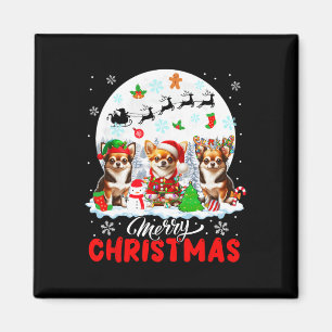 Aimant Joyeux Noël Trois Père Noël Elf Reindeer Chihuahua