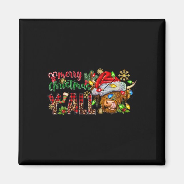 Aimant Joyeux Noël Y'all Cute Highland Vache Noël (Devant)