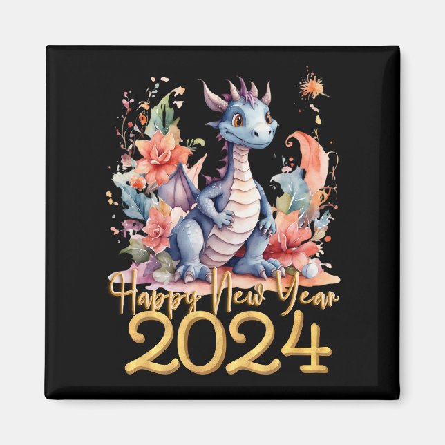 Aimant Joyeux Nouvel An 2024 Chine Dragon couleur d'eau (Devant)
