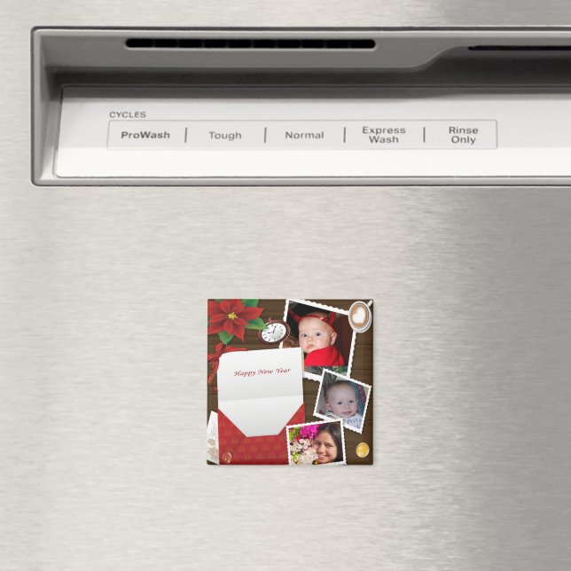 Aimant Joyeux Nouvel An avec Holly Ajouter Votre Photo Ma (In Situ (Lave-vaisselle))