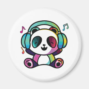 Aimant Joyeux Panda avec écouteurs écoutant de la musique