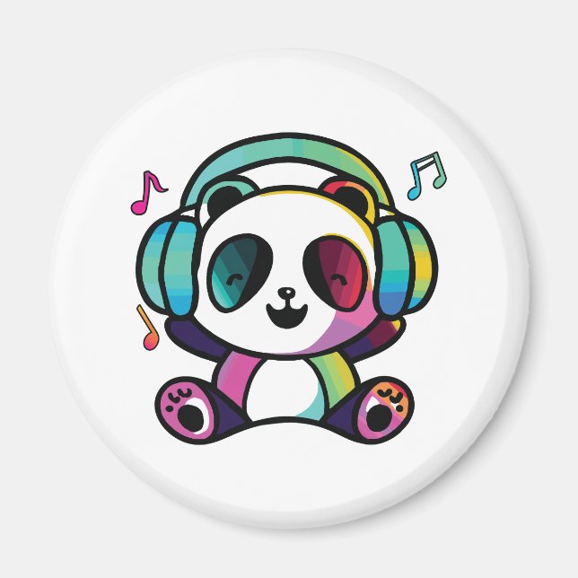 Aimant Joyeux Panda avec écouteurs écoutant de la musique (Devant)